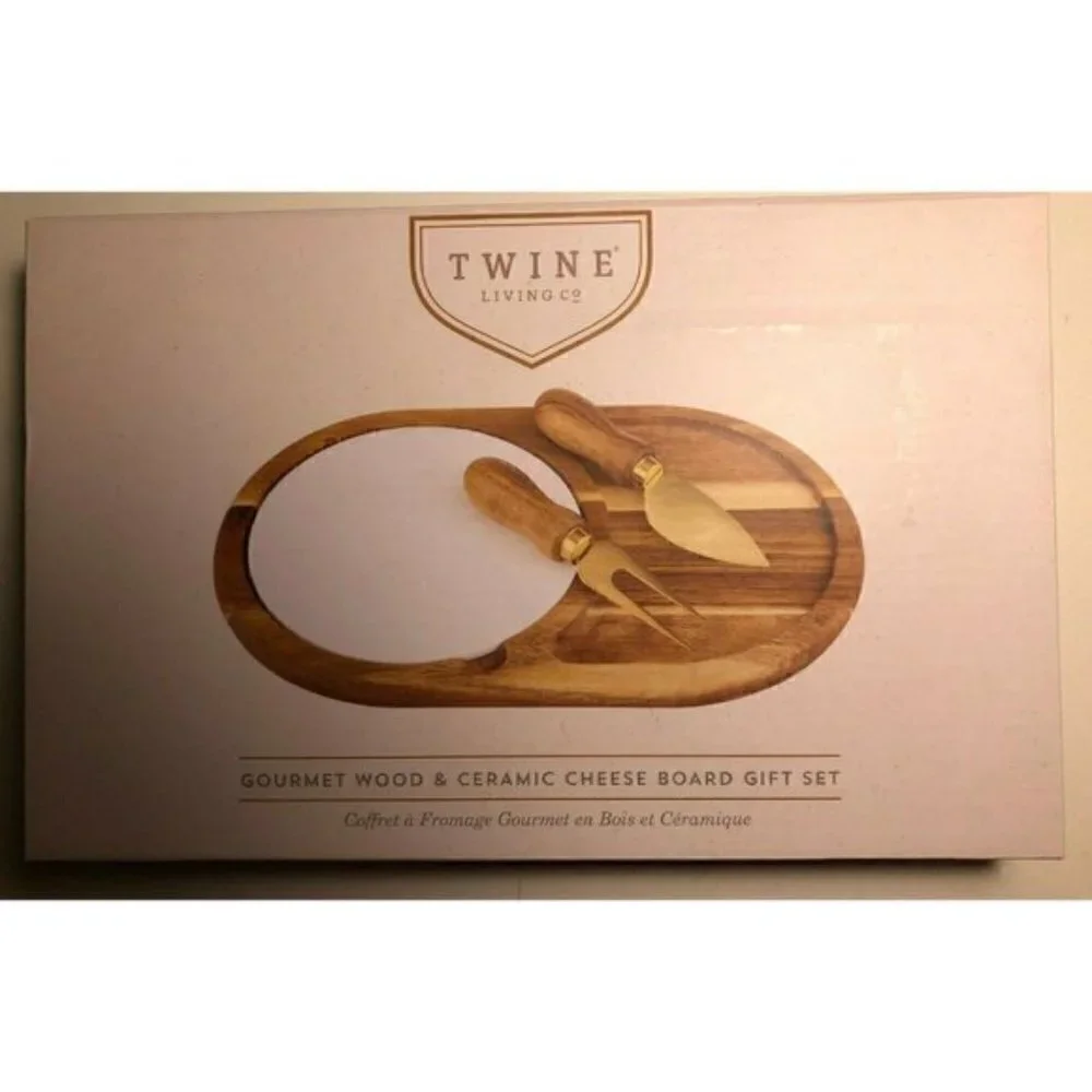 Twine Living Co. Gourmet Wood & Ceramic Cheese Board Gift Set #2243